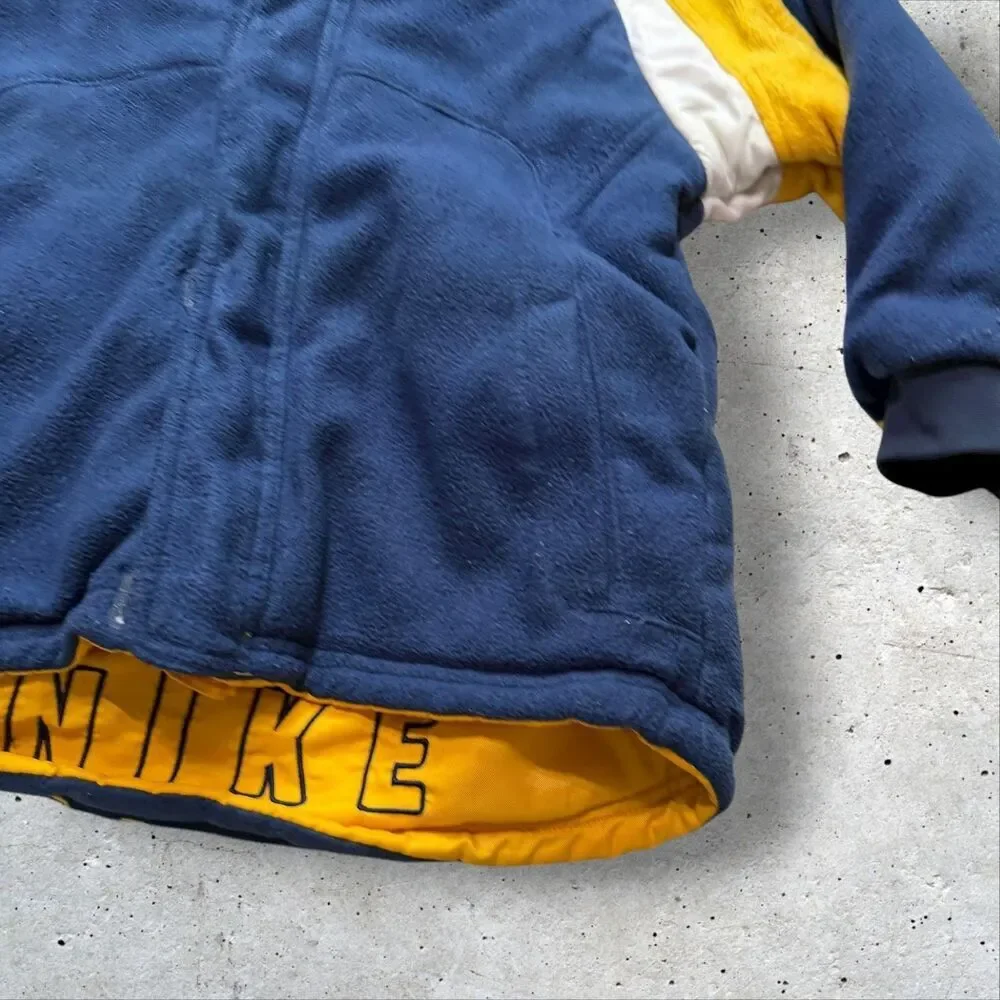 Kids Nike Hooded Jacket Yellow Blue Reversible Fleece Winter Coat Youth L y2k
